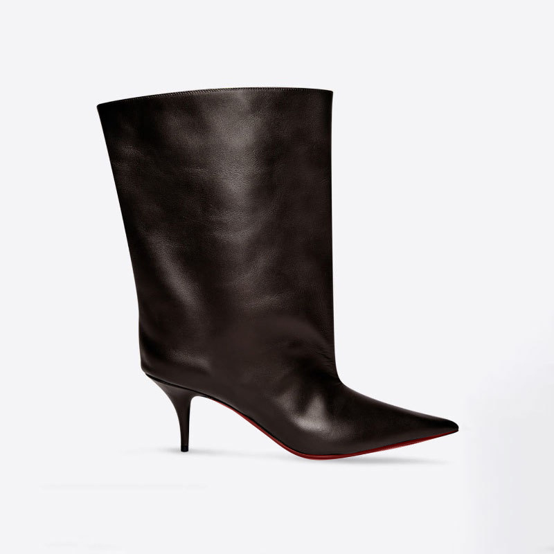 80mm Women's Pointed Toe Stiletto Heel Red Bottom Ankle Boots Wide Boots-MERUMOTE