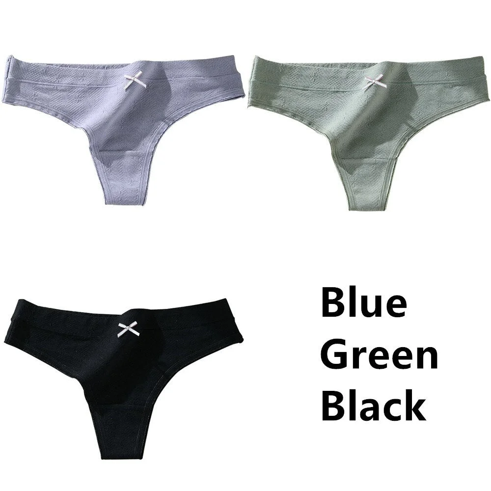 3Pcs Women's Cotton G-String Thong Sexy Panties for Women Bow Seamless Briefs Underwear Intimate Lingerie Ladies T-back Low-Rise