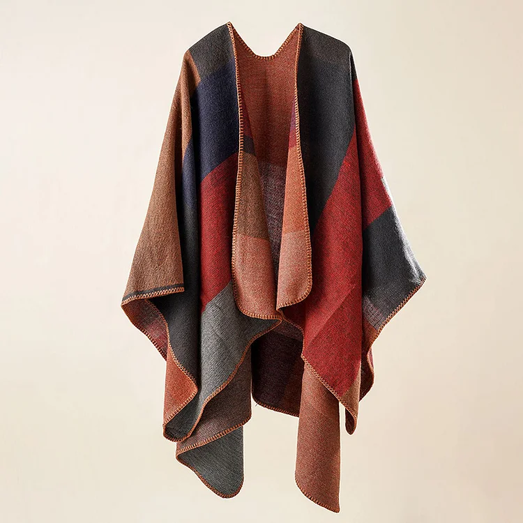 Color Block Plaid Shawl