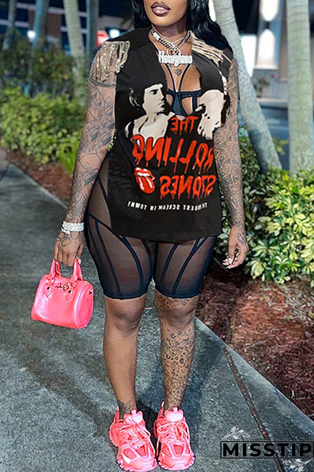 Brown Fashion Casual Print Tassel Patchwork V Neck T-Shirts