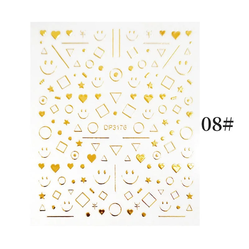 1 Sheet Bronzing Abstract Color Block 3D Nail Sticker Art Letters Design Transfer Sliders Paper DIY Manicuring Wraps