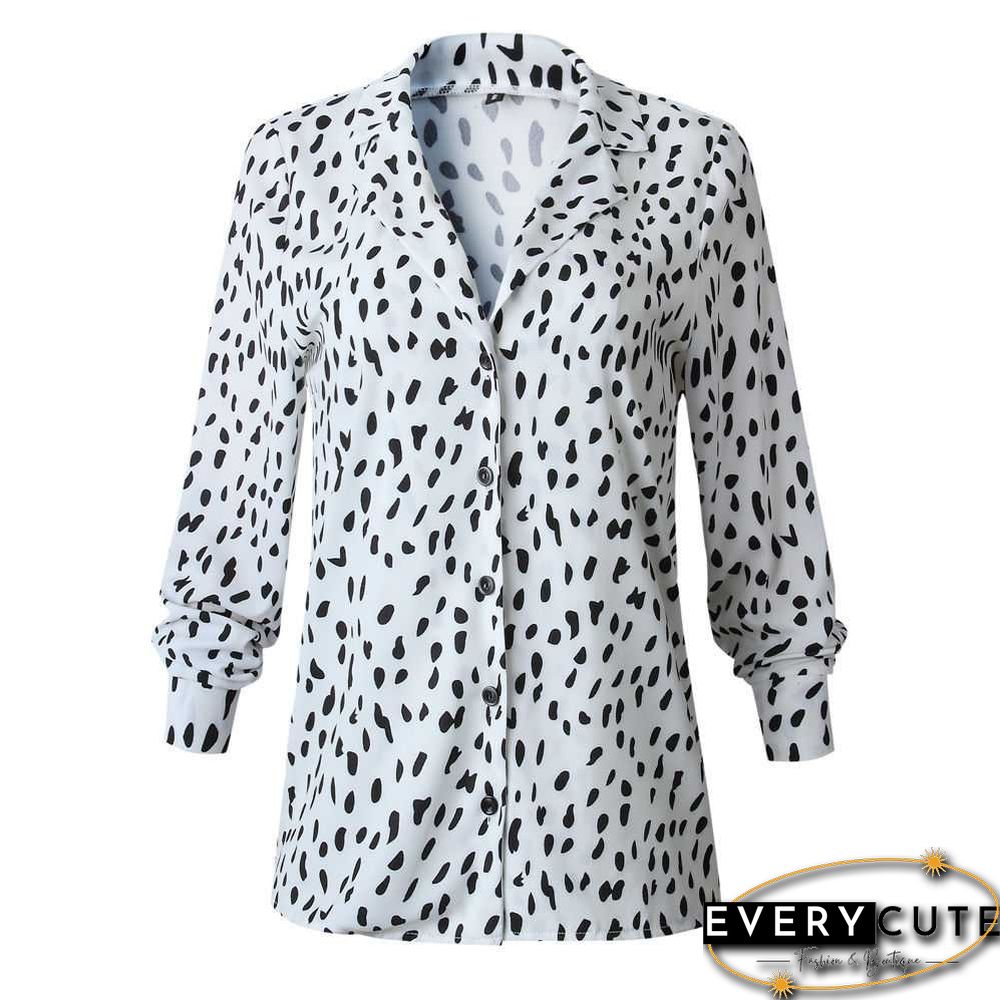 Oversized Retro Long Sleeve Leopard Print Button Up Shirt Womens