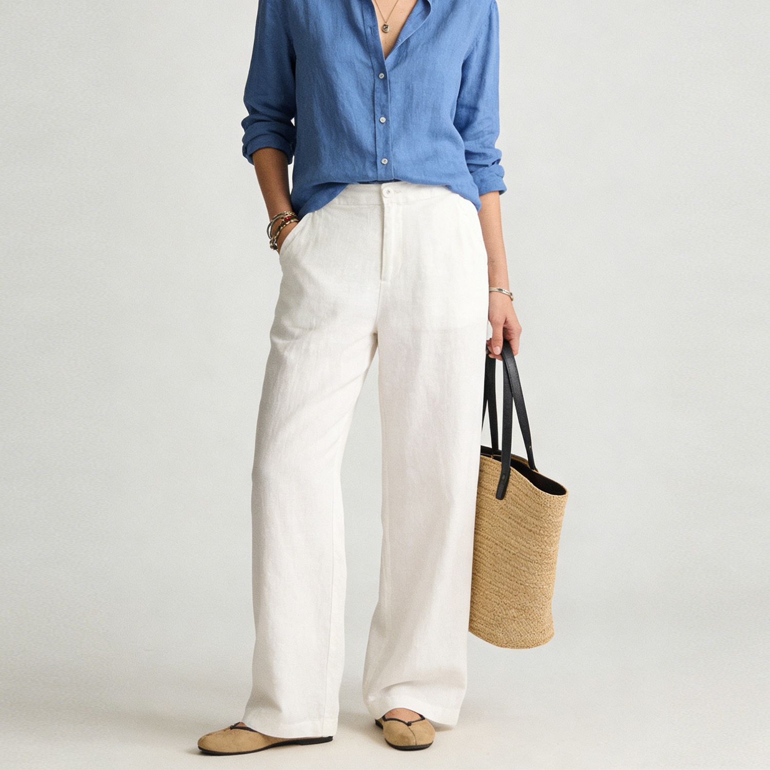 100% European Linen Pants Straight-Leg for Women REAL SILK LIFE