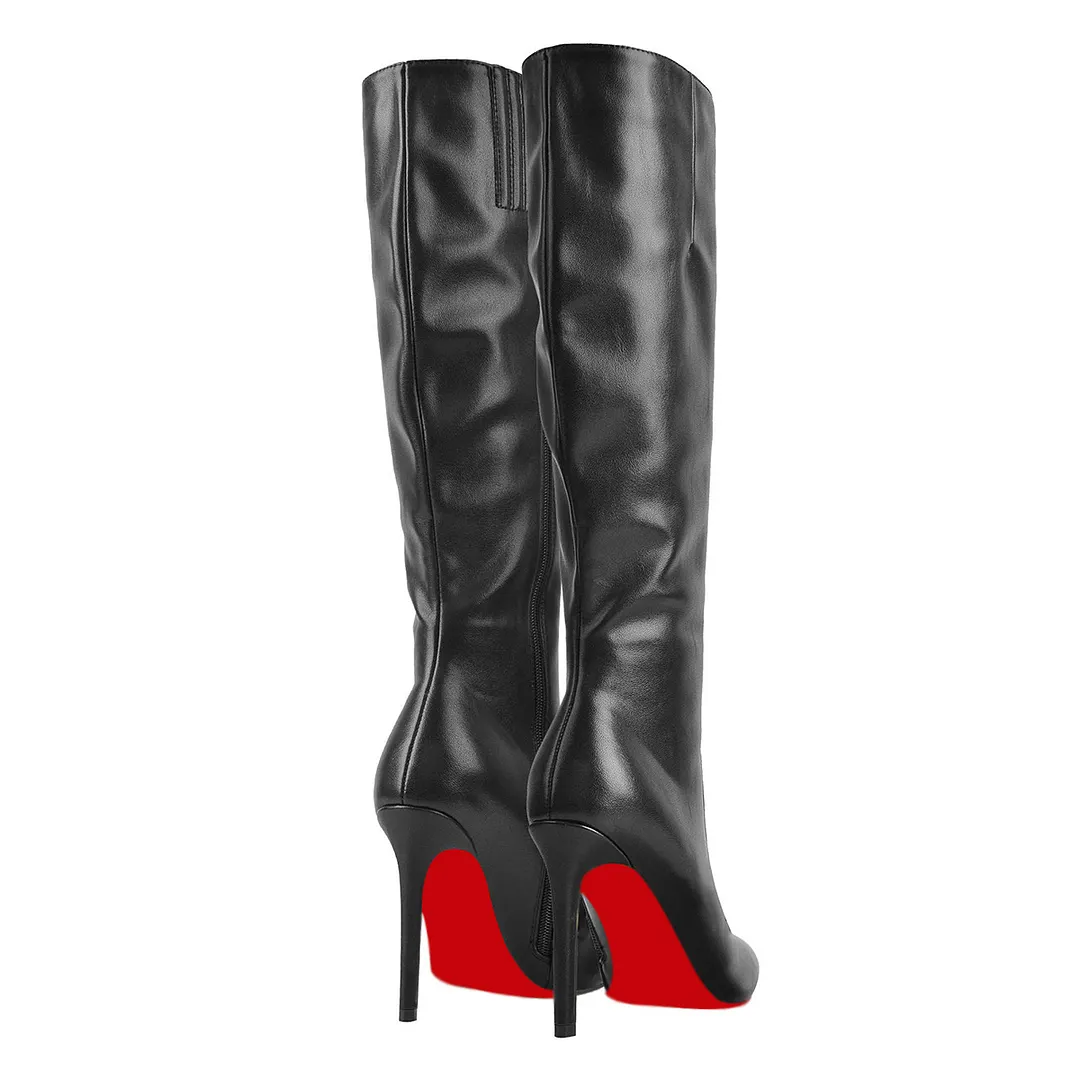 100mm/3.94 Inch Fashion Knee High Boots Platform Heel Boots Red Bottom Stilettos Booties-vocosishoes