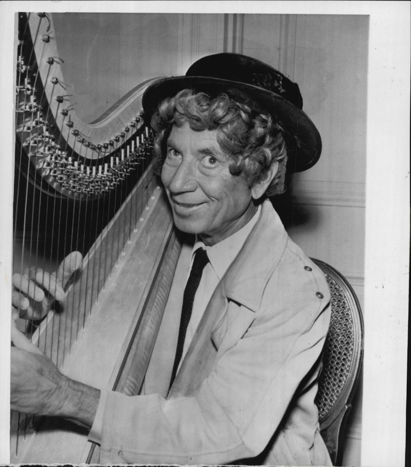 1964 Obituary Harpo Marx and Harp Press Photo Poster painting