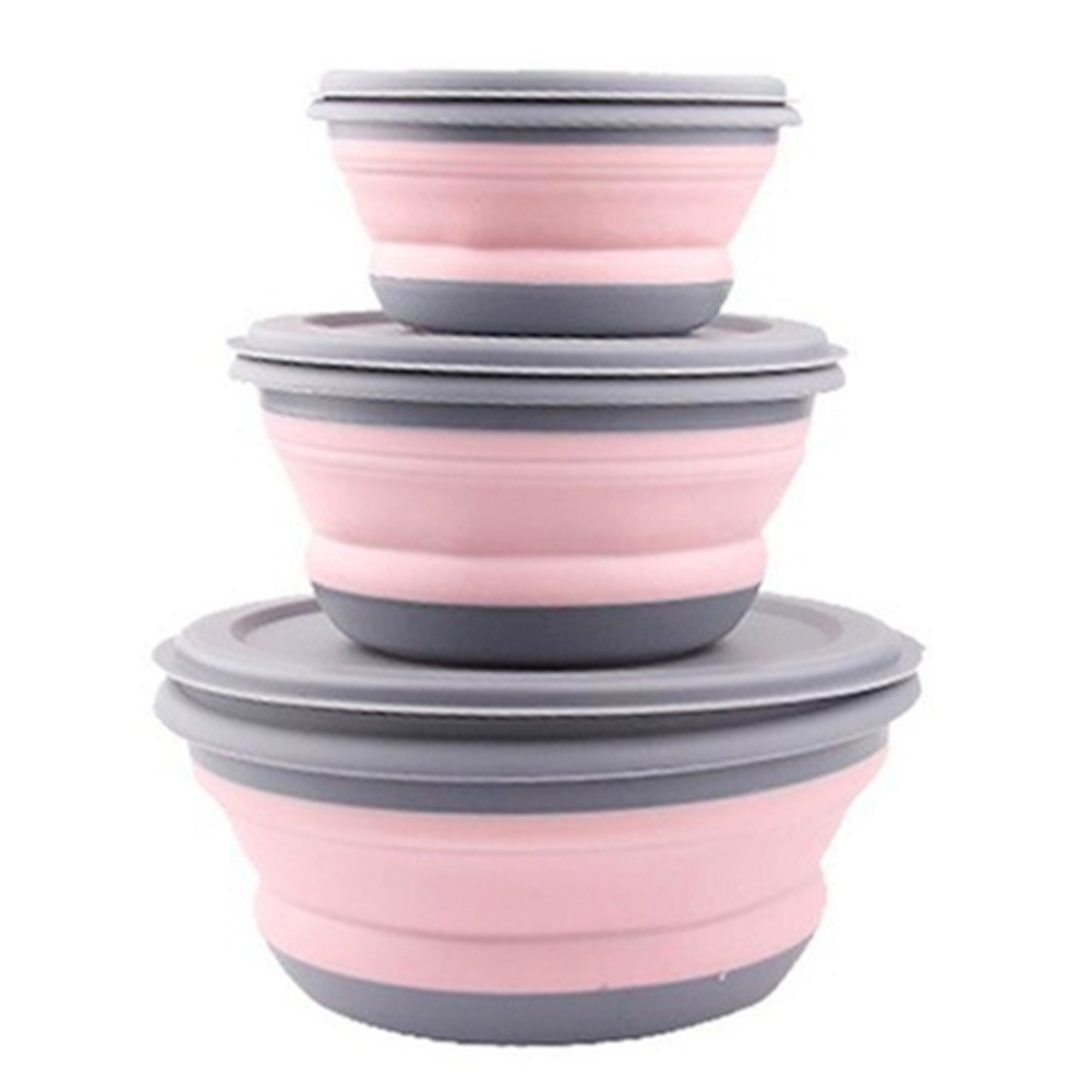 

3pcs Silicone Foldable Bowl Portable Outdoor Deformable Lunch Box with Lid, 501 Original