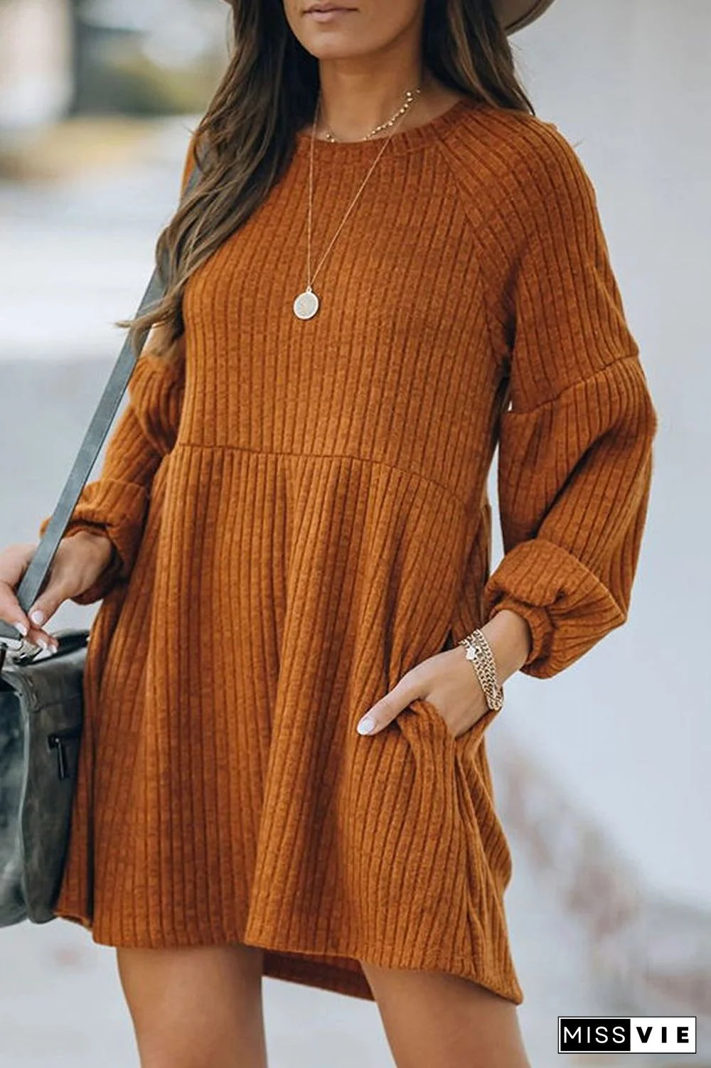Round Neck Rib Knitted Dress