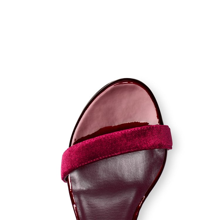 Burgundy Velvet Heels Open Toe Ankle Strap Block Heel Sandals by FSJ |FSJ Shoes