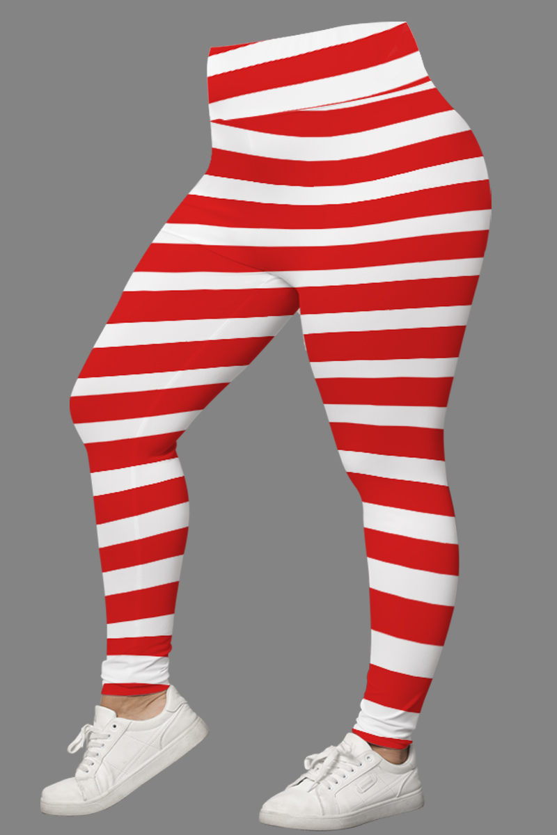 Flycurvy Plus Size Christmas Red Striped Print Legging 2024 - Flycurvy 