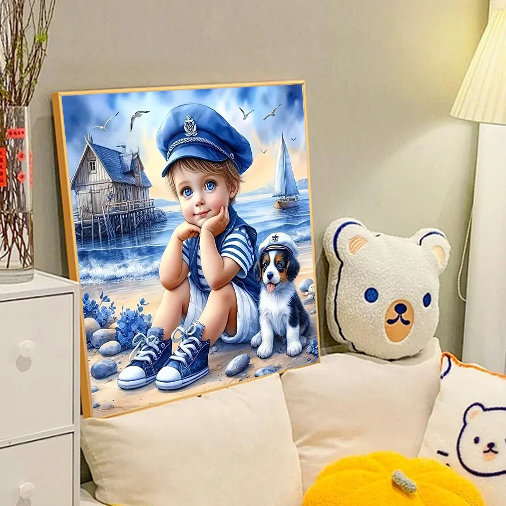 Diamond Painting - Full Round Drill - Blue Boy Dog(Canvas|40*40cm)