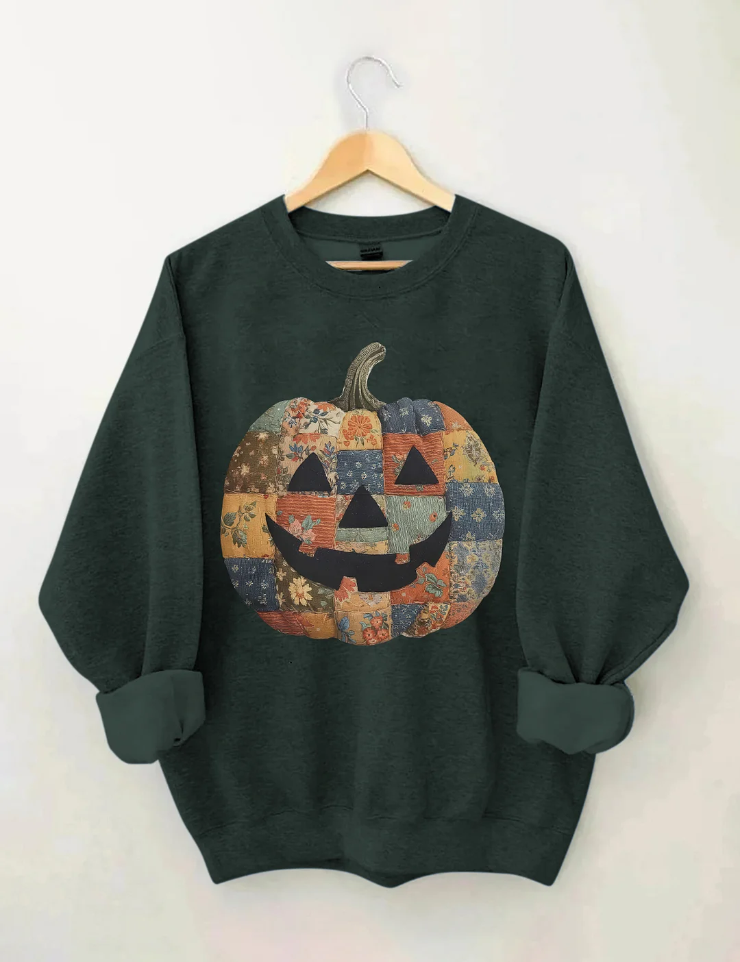 Retro Patchwork Halloween Pumpkin Sweatshirt
