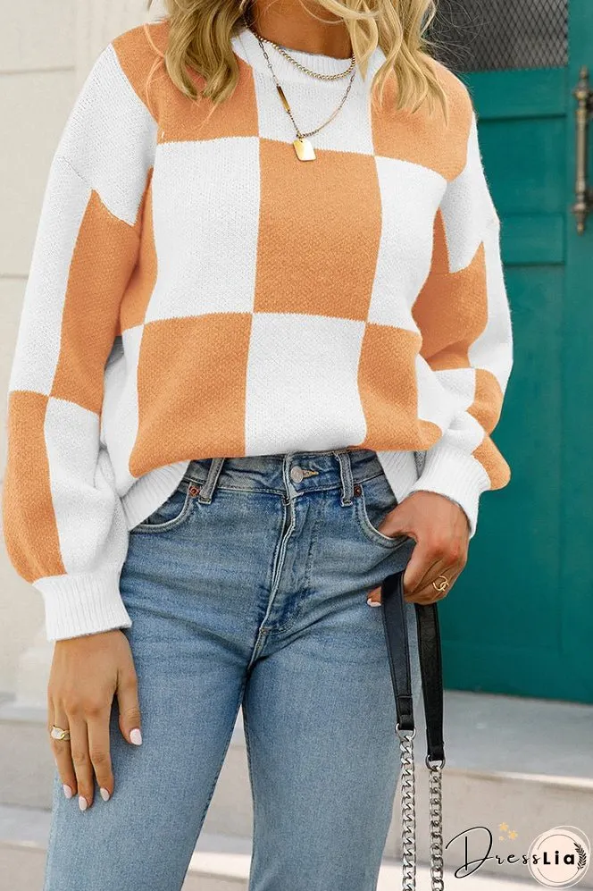 Checked Plaid Knit Pullover Sweater