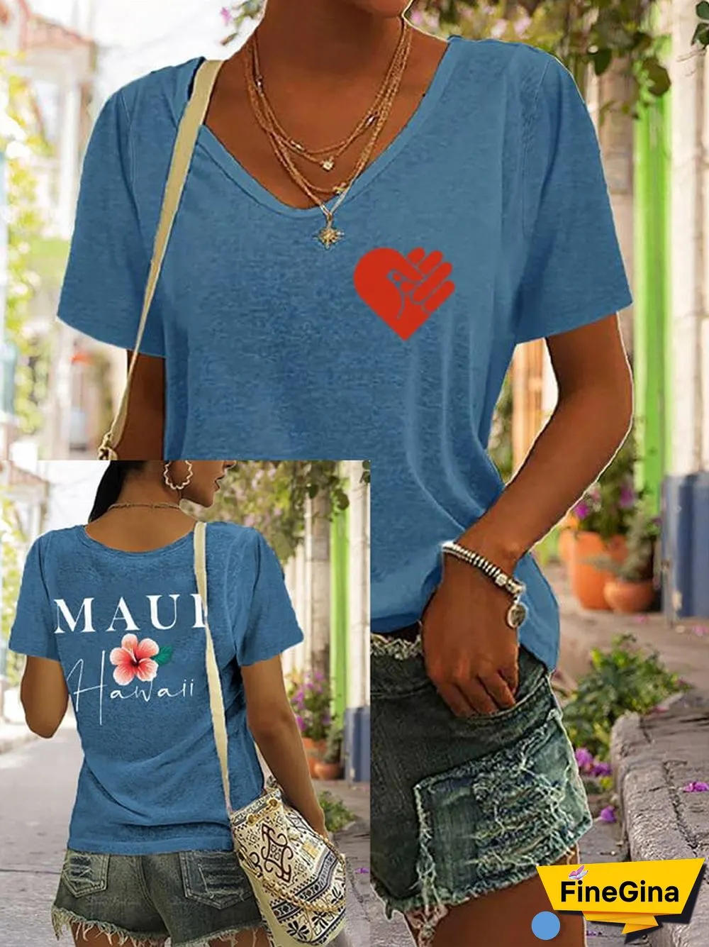 Women's Lahaina Strong Support Hawaii MAUI V-Neck Tee