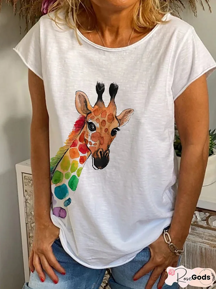 White Short Sleeve Animal Crew Neck T-Shirt