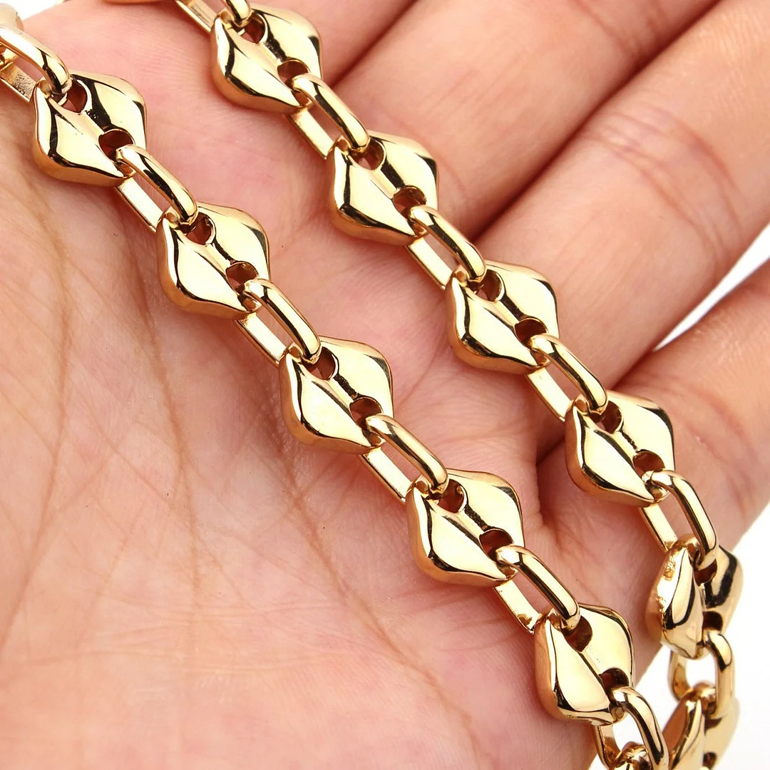 Coffee Bean Titanium Chain Necklaces for Women Gold Plated Women's Trendy Layering Necklaces Chain Link Necklaces 10mm Wide, 24 Inch for Women