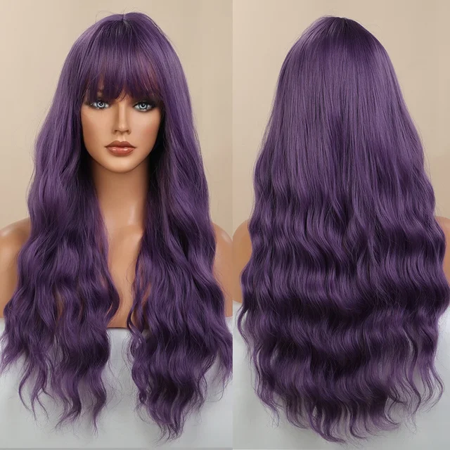 Jewtribute Hair®|Long pink wig with bangs and natural waves