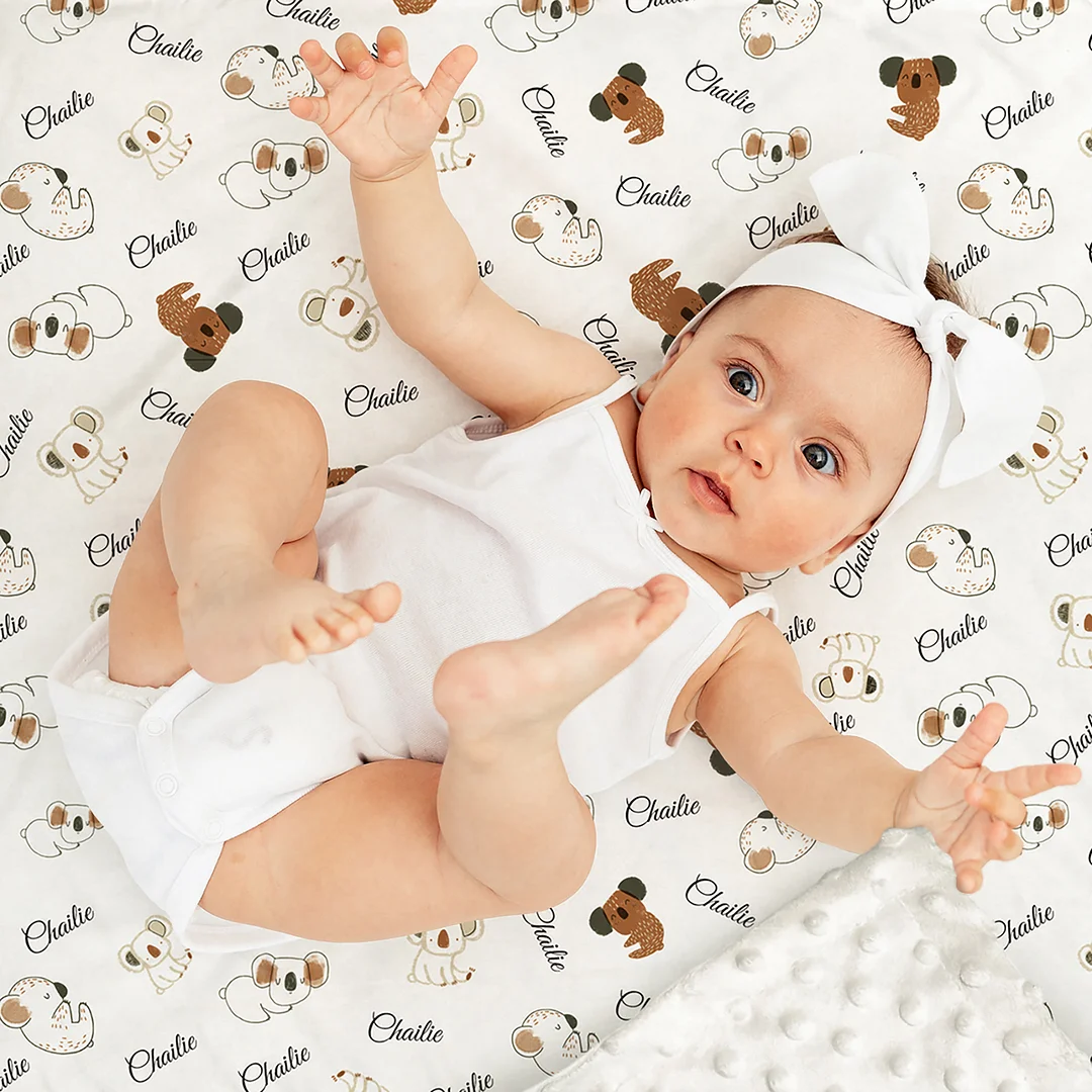 Australian Style Koala Personalized Baby Name Blanket 