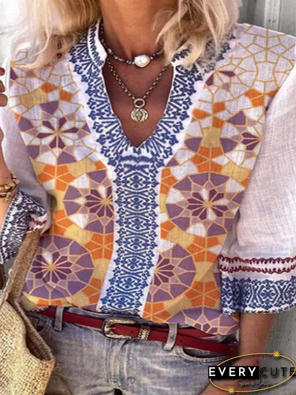 Summer V Neck Printed Shirt
