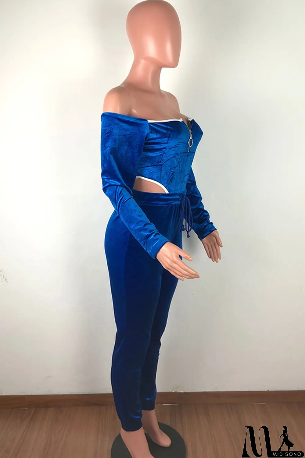 MidiSono - purple Polyester Sexy Solid Two Piece Suits pencil Long Sleeve Two-piece Pants Set