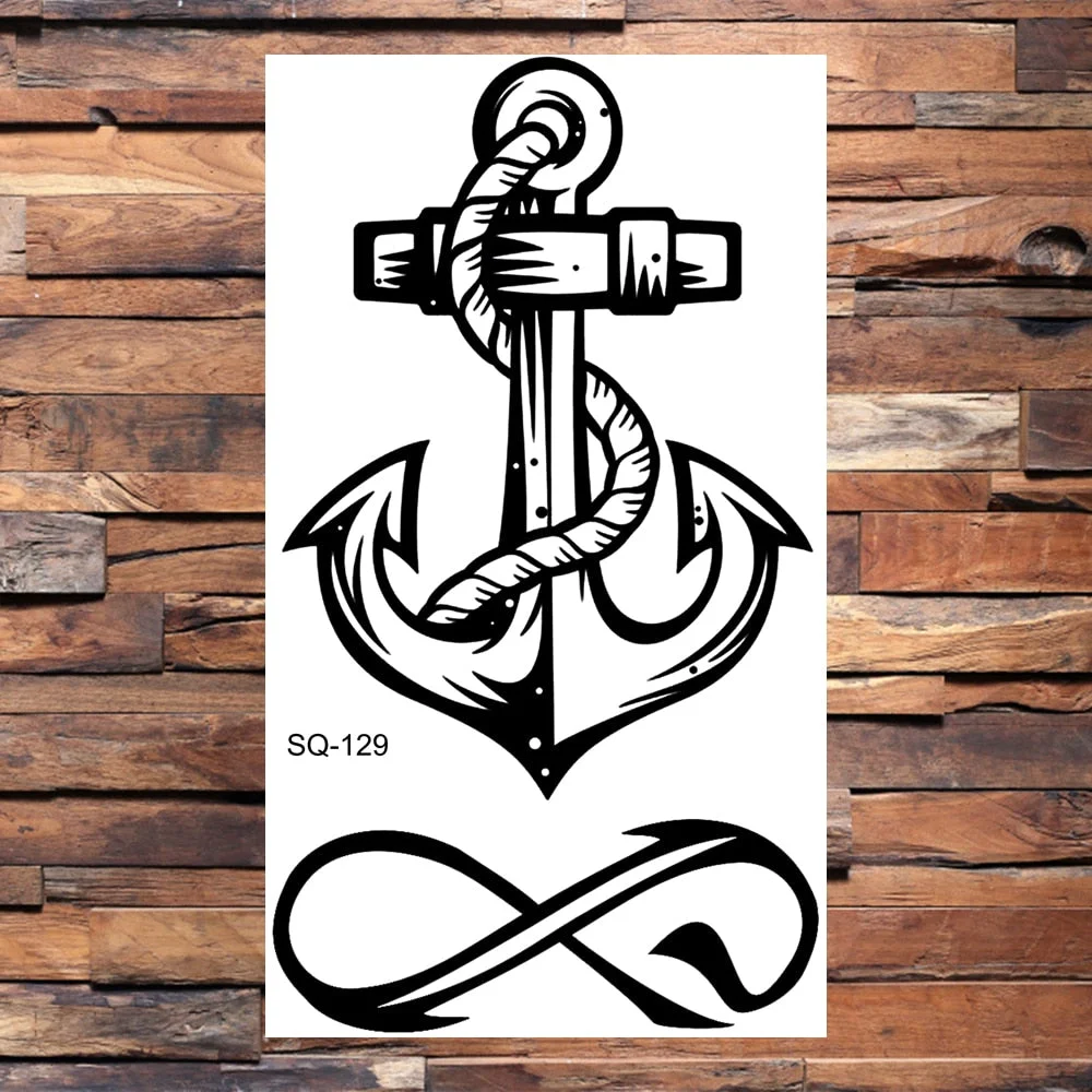 Black Compass Anchor Temporary Tattoos For Adults Men Realistic Pirate Ship Endless Flower Fake Tattoo Sticker Back Arm Tatoos