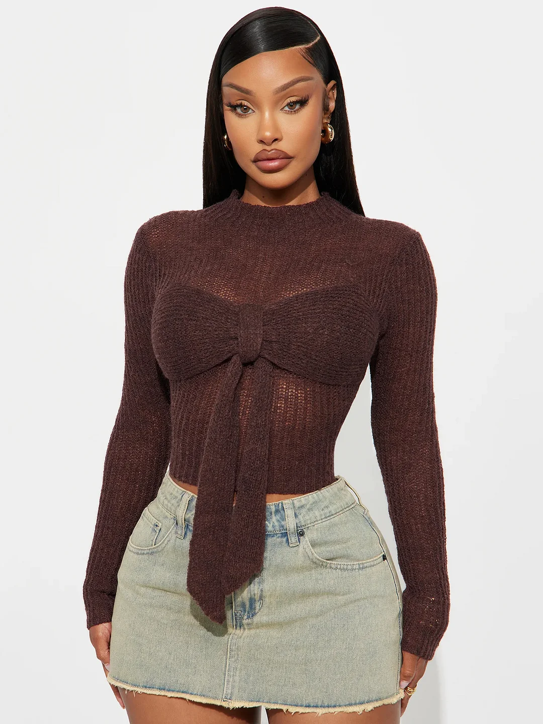 Athvotar Athvotar Front Breast Bow Kinetic Sweater With Sexy Body-Renovation Hottie Light Ripe Wind Pure Desire