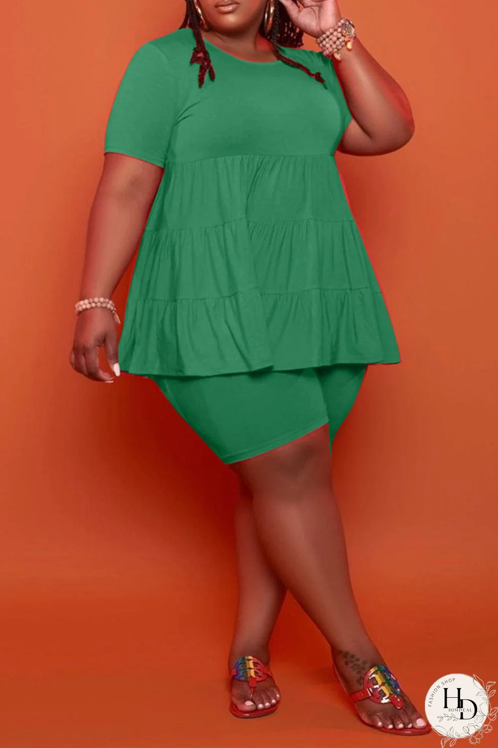 Yellow Fashion Casual Solid Basic O Neck Plus Size Two Pieces