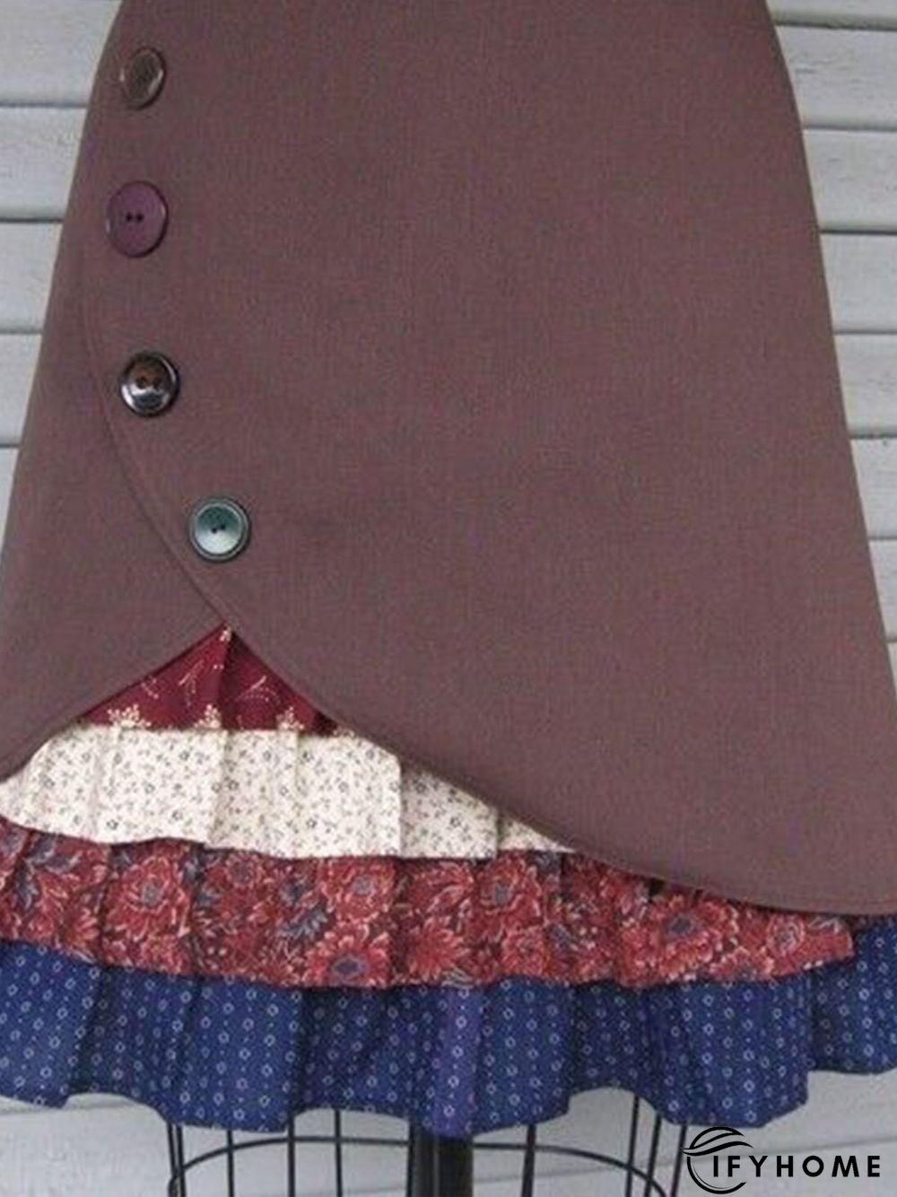Red Printed Casual Floral Cotton-Blend Skirt | IFYHOME