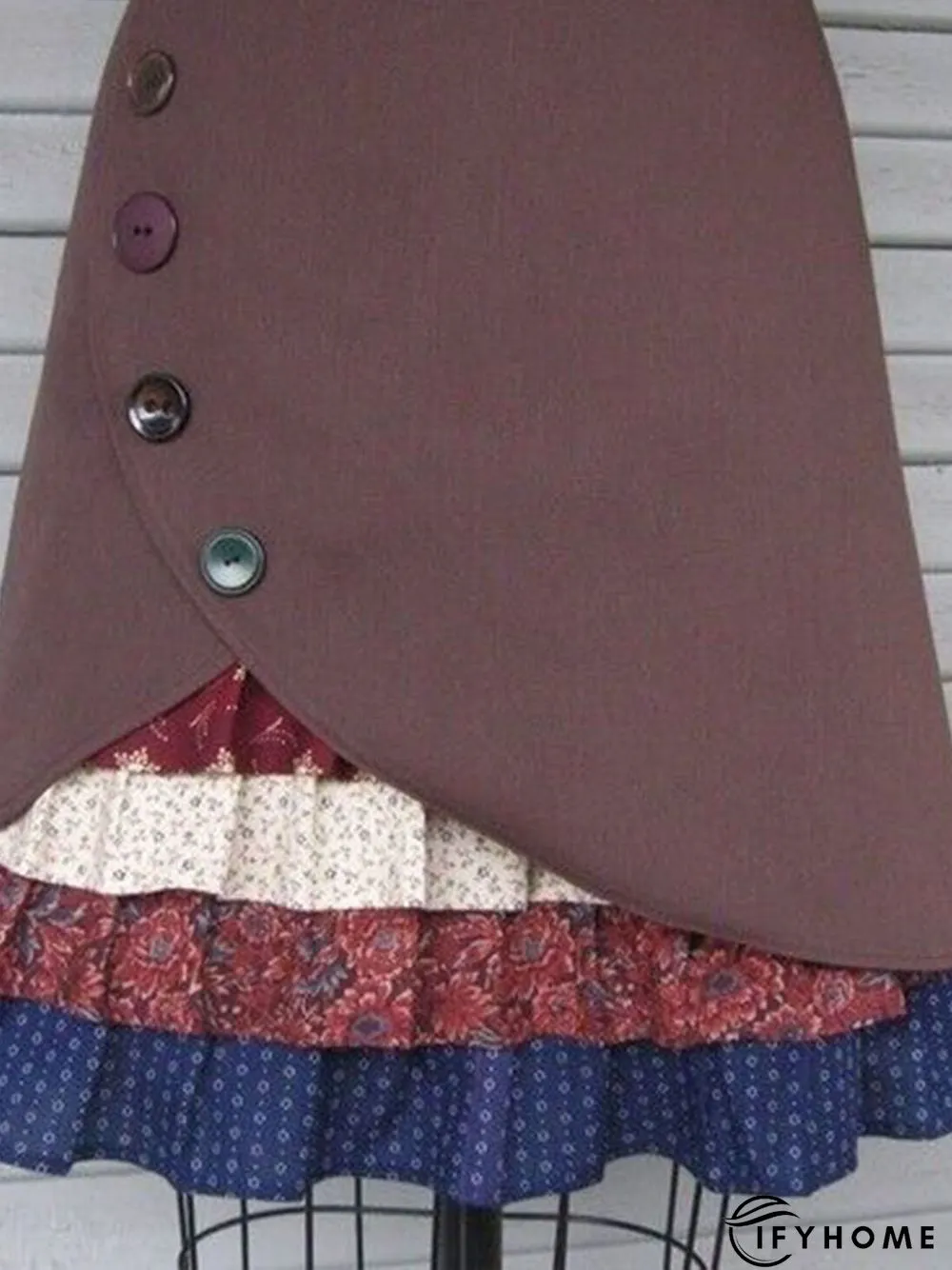 Red Printed Casual Floral Cotton-Blend Skirt | IFYHOME