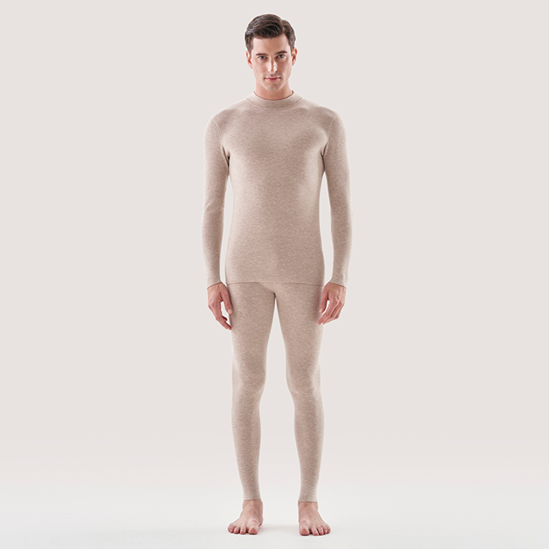 Men's Warm Silk Cashmere Midweight Half-turtleneck Thermal Underwear Set REAL SILK LIFE
