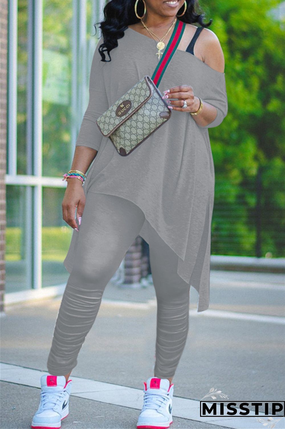 Grey Fashion Sexy Casual Solid Straight Long Sleeve Two Pieces