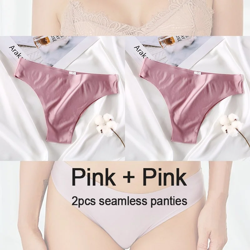 2PCS/Set Women's Panties Seamless Underwear Sexy Lingerie Thong Female Underpants Low-Rise Pantys T-back Briefs Femme Panties