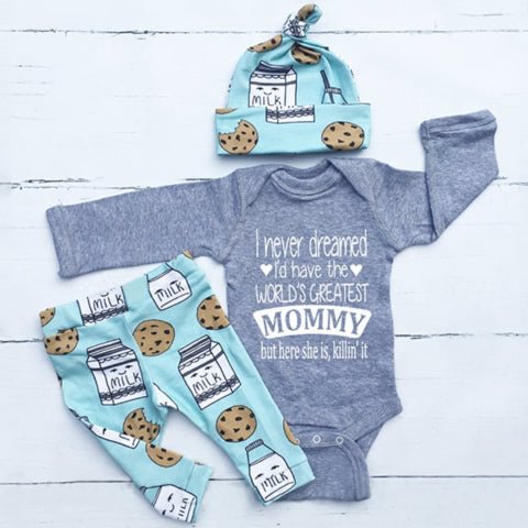 3PCS I Have The World's Greatest Mommy Letter Printed Baby Set