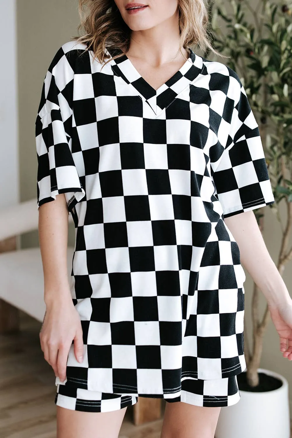 Checker Tee and Shorts Lounge Set