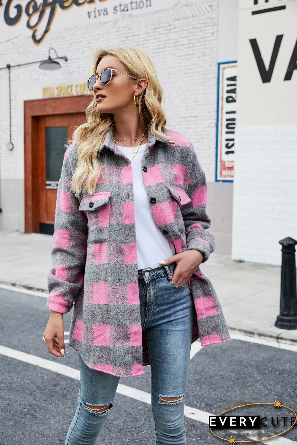Collar Button Down Thick Shacket Jacket
