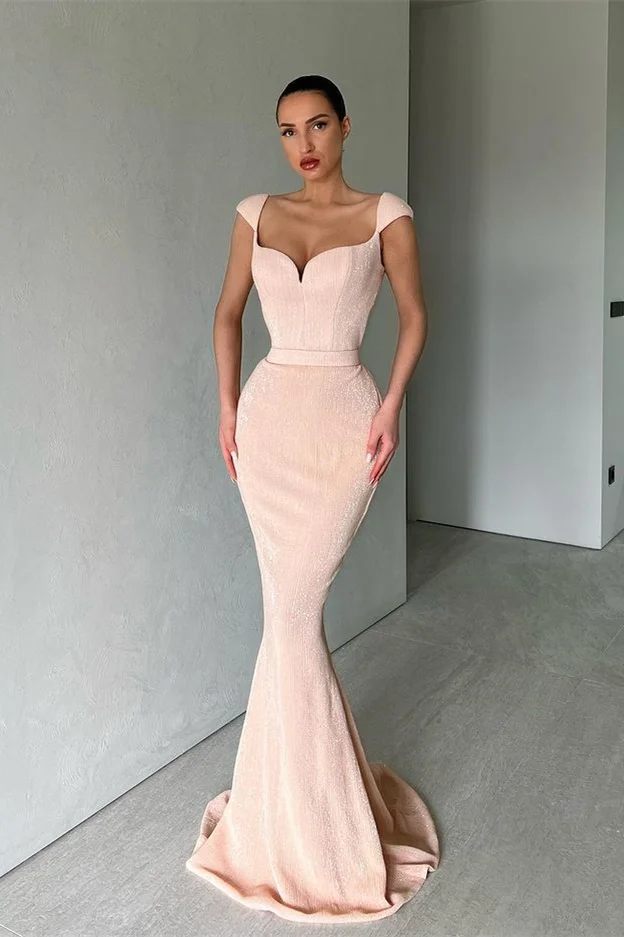 Cap Sleeves Long Sequins Prom Dress Mermaid PD0755