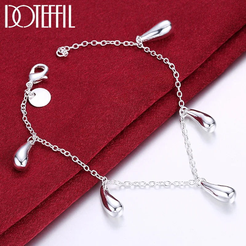 DOTEFFIL 925 Sterling Silver Raindrops/Water drops Pendant Bracelet For Woman Jewelry