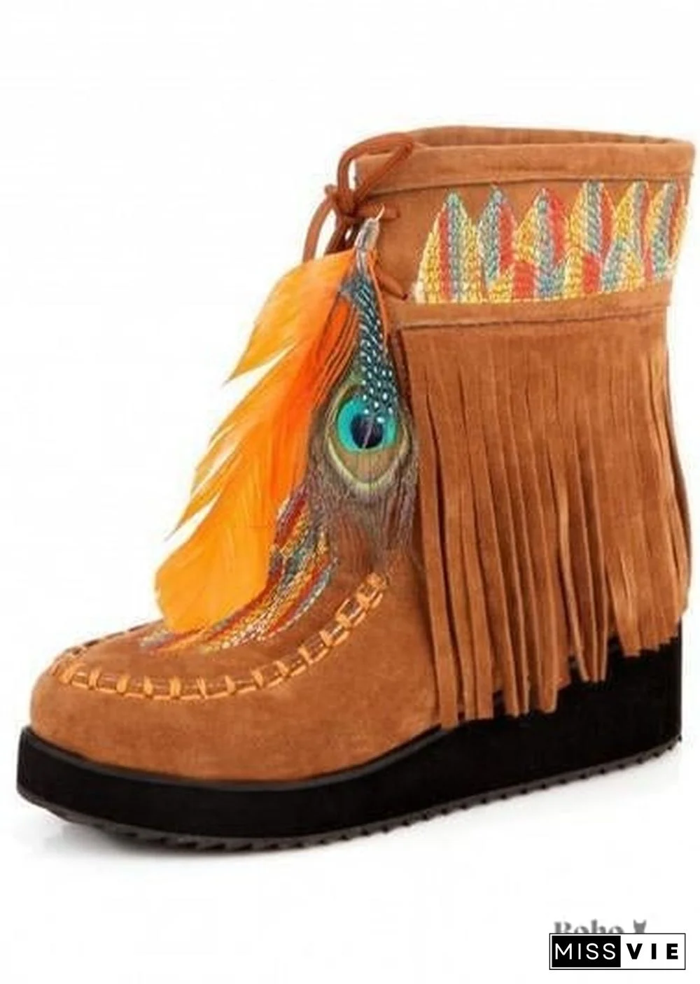 Indian Boho Feather and Fringe Boots