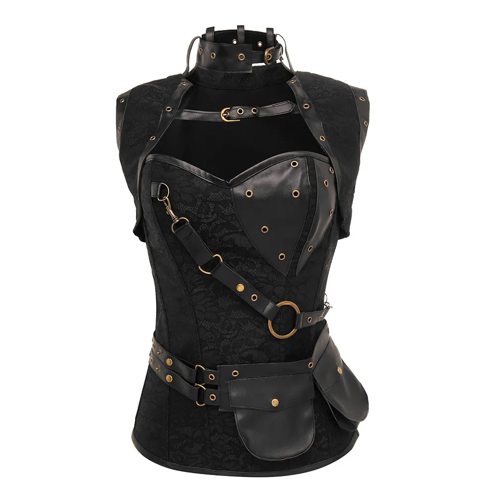 Churchf Churchf Retro With Gothic PU Court Slim Belly Sexy Harness Top Women's Body Wear