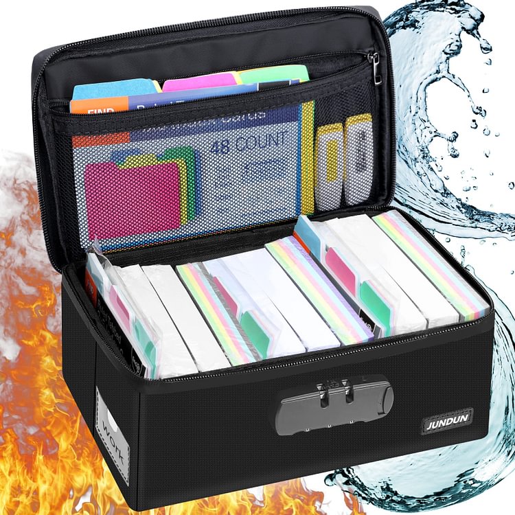 JUNDUN Index Card Holder with Lock, Collapsible Fireproof Index Card Box fits 1200 3x5 & 4x6 Inch Flash Cards