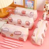 Cute Cartoon Bear Large Capacity Beige Canvas Storage Bag for Pens Student Stationery Organizing
