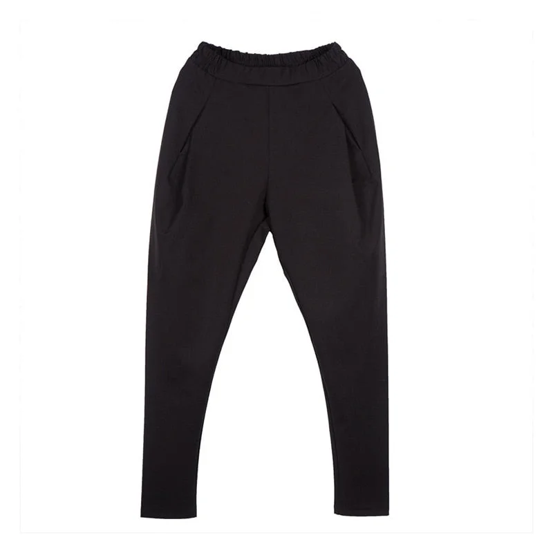 [EAM] High Elastic Waist Black Split Joint Long Harem Trousers New Loose Fit Pants Women Fashion Tide Spring Autumn 2021 1Z317