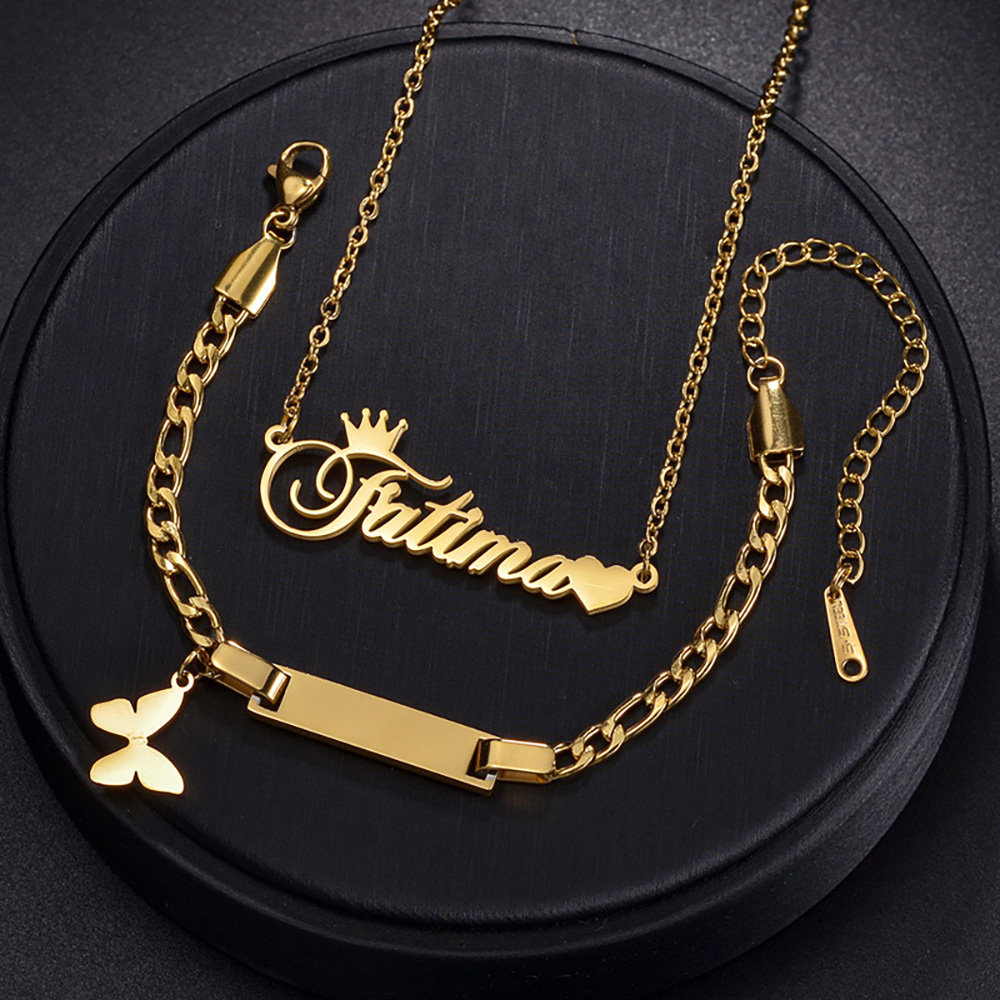 DIY Personalized Custom Stainless Name Pendants Bracelets Set