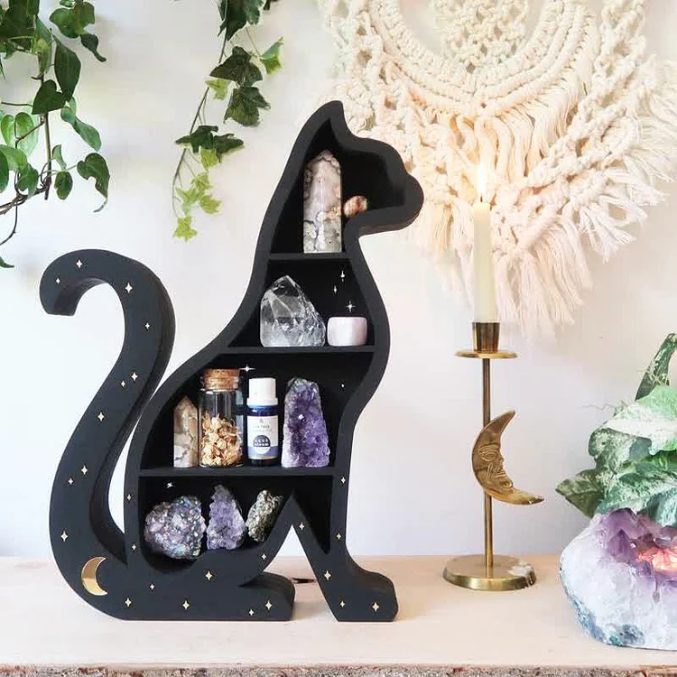 Olivenorma Cute Cat Moon Star Crystal Shelf