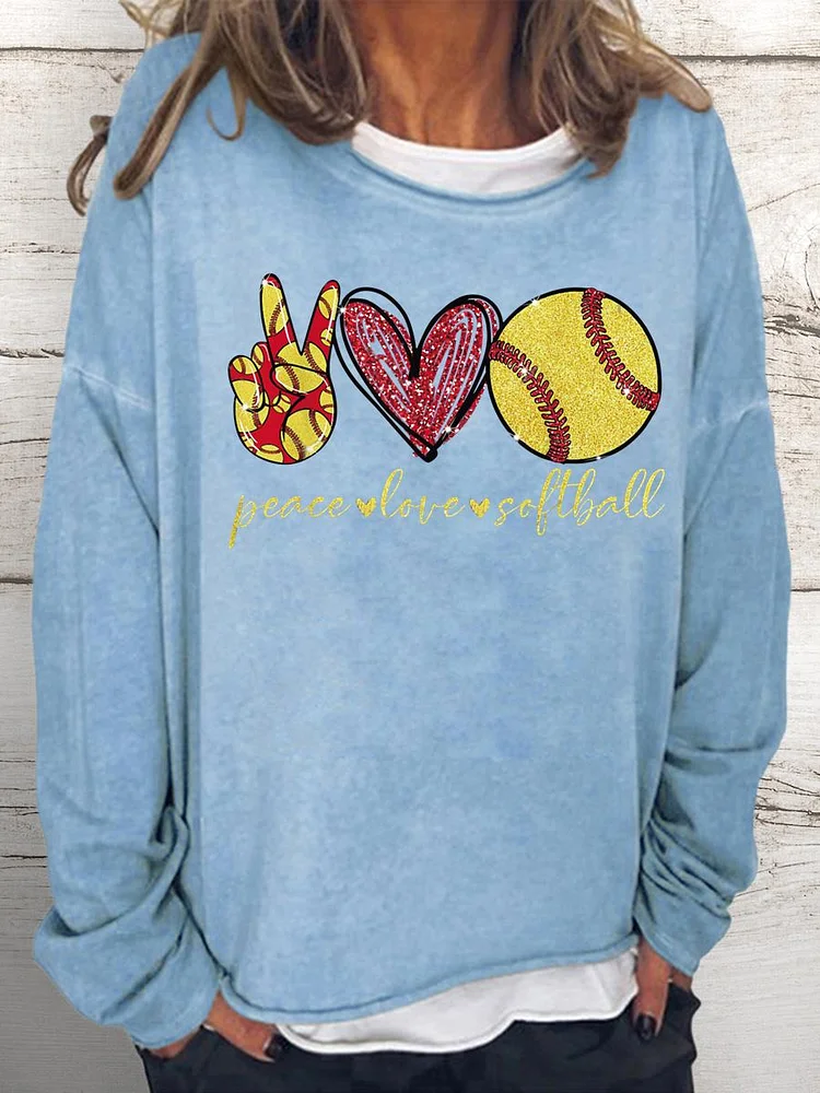 Peace Love Softball Women Loose Sweatshirt-Annaletters