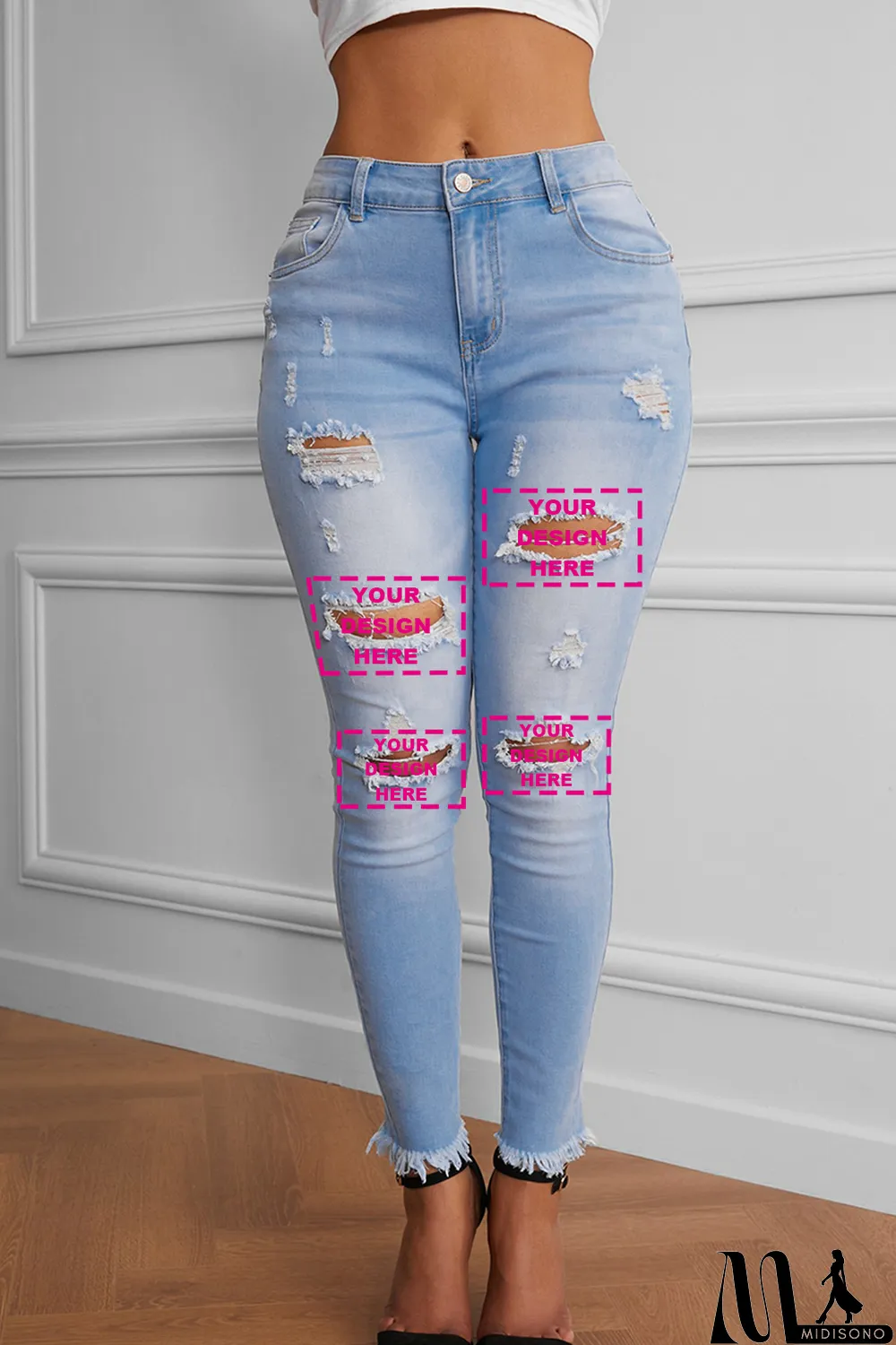 MidiSono - Blank Apparel - Light Blue Washed Ripped Jeans