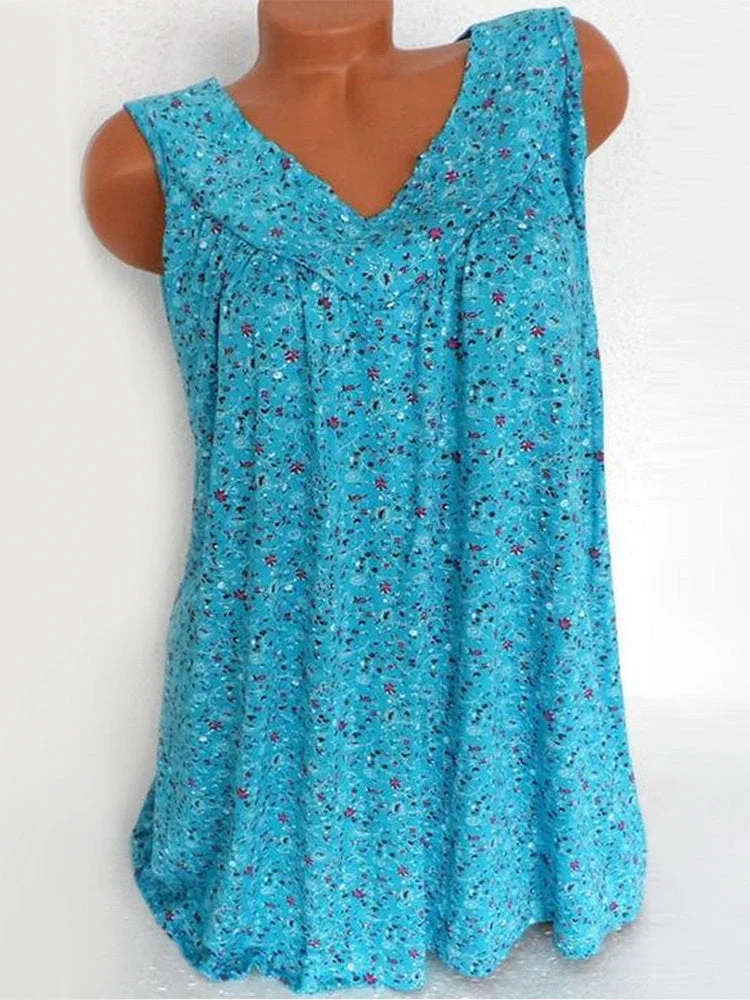 Floral Sleeveless V-neck T-shirt