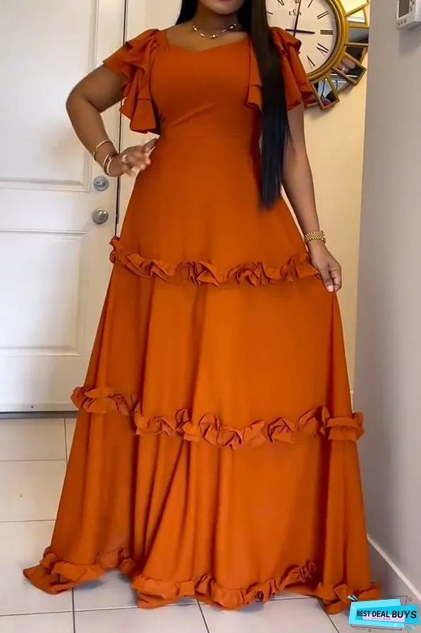 Layered Ruffle Sleeve Frilled Maxi Dress
