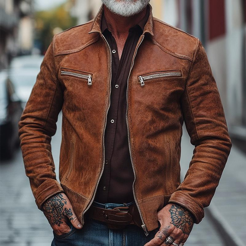 Men's Vintage Casual Suede Motorcycle Zip-Up Jacket