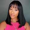 Brown Brazilian Straight Hair BOB Wigs Lady Wig With Bangs