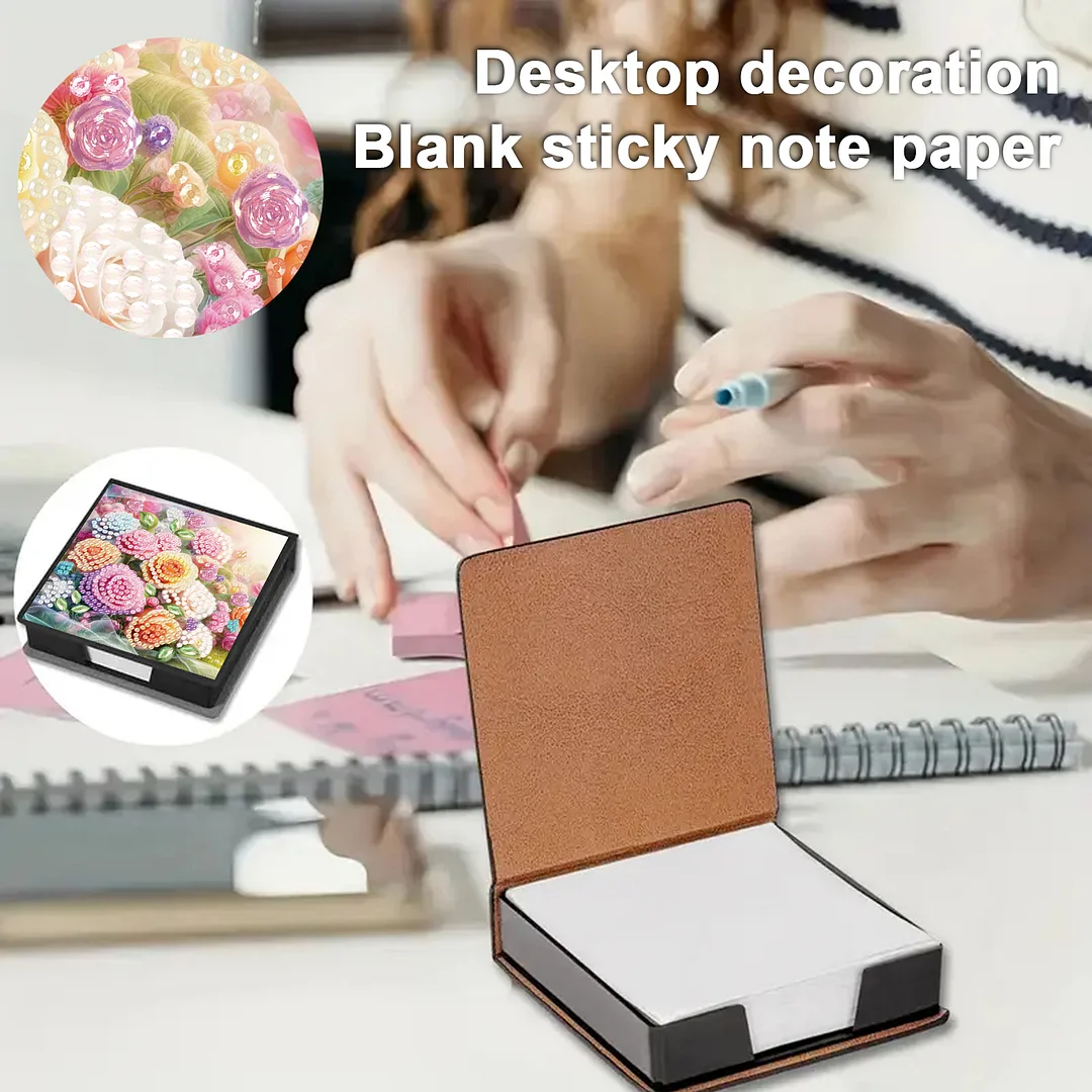 4Pcs Flower 5D DIY PU Diamond Painting Kit Office Note Box with 160 Sheets Paper